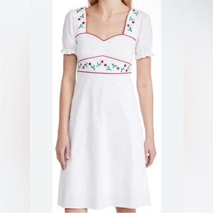 HVN Zoey Sweetheart White Embroidered Rose Dress